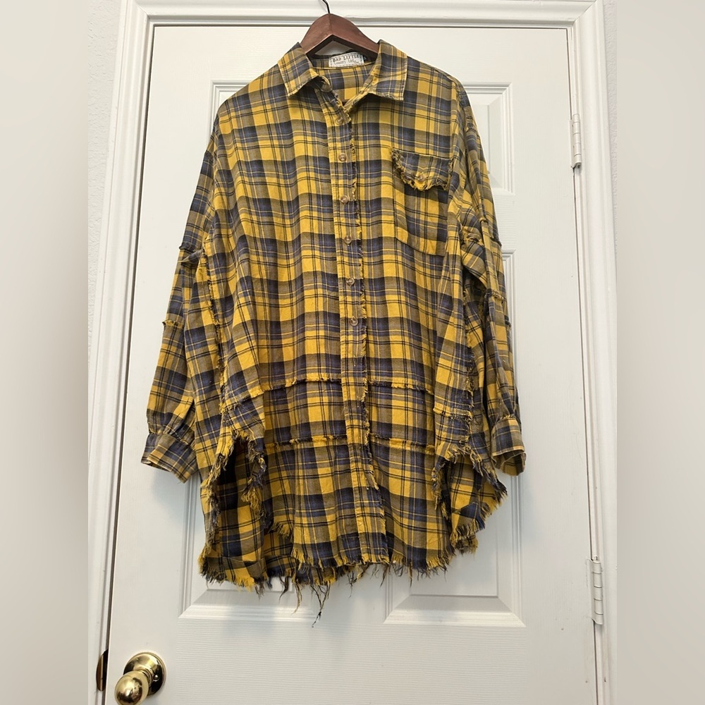 Easel Bad Little Country Girl Tina Plaid Shacket Shirt Dress M Yellowstone/Boho - Picture 5 of 13